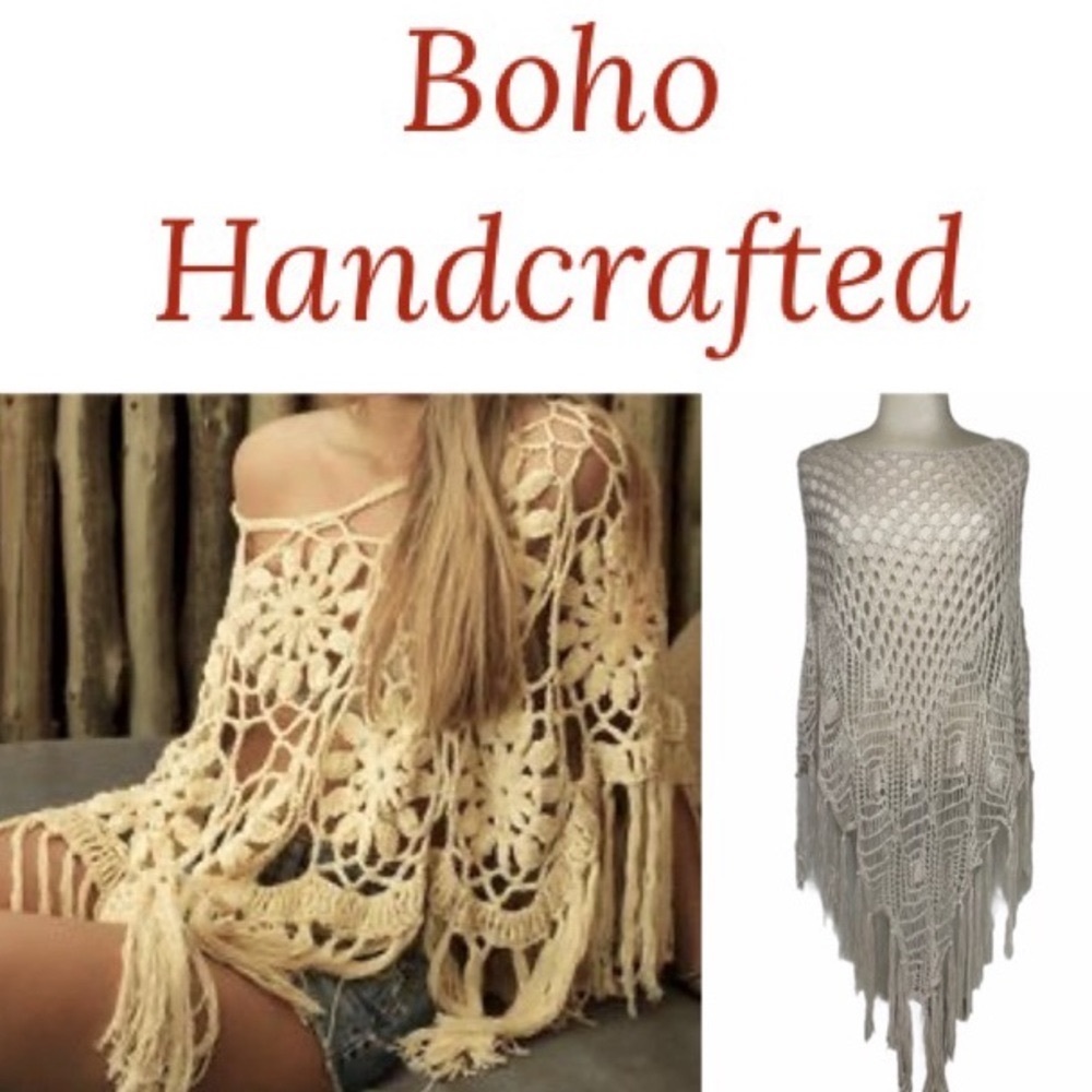Handcrafted Knit Tassel Fringe Boho Sweater Poncho Boho Spell Gypsy Style Shawl